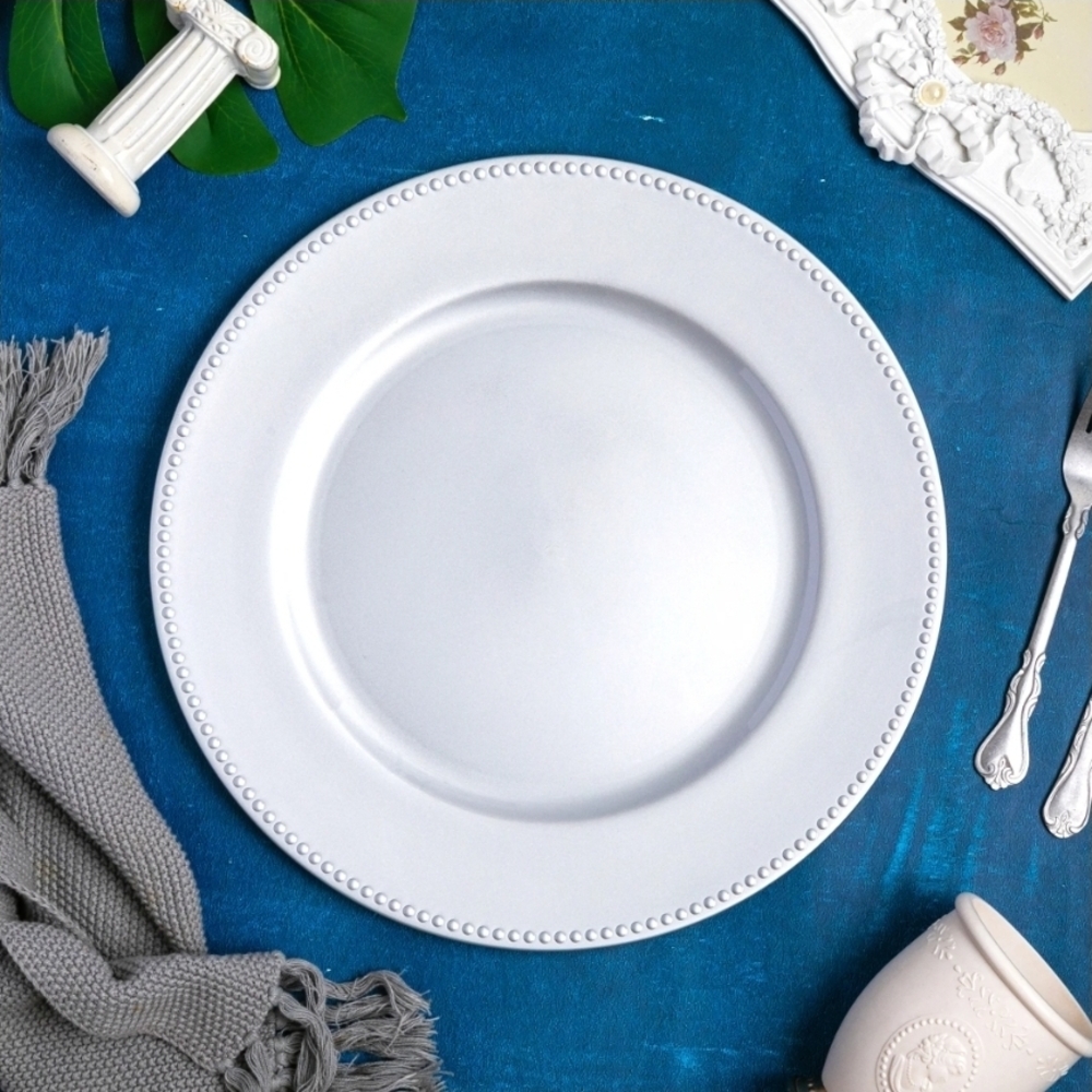 Set of 18 Silver Beaded Charger Plates – 13” Acrylic • Elegant Table Decor • New